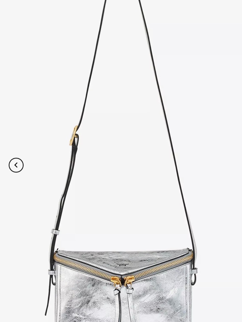MCM Silver Metallic Crossbody with Black Adjustable Strap